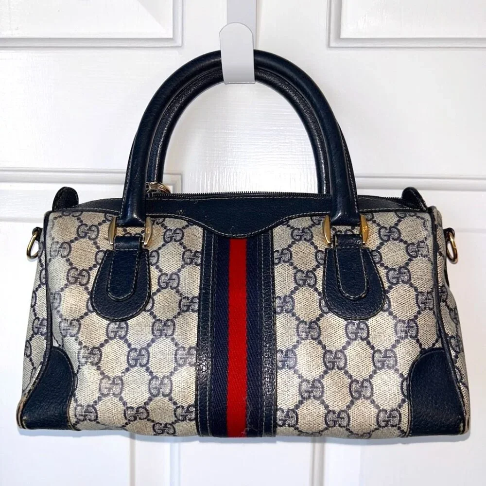 Gucci Monogram Boston Bag – Navy Web Stripe - Picture 2 of 7